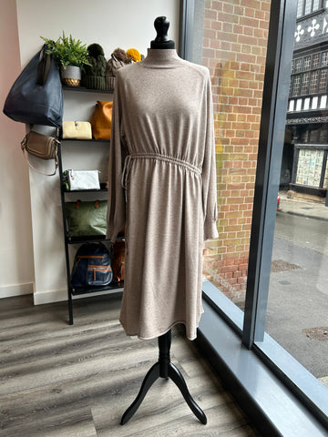 High Neck Knit Dress - Taupe