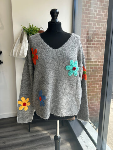 Wool Blend Daisy Jumper - Grey