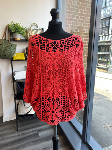 Crochet Batwing Top - Coral