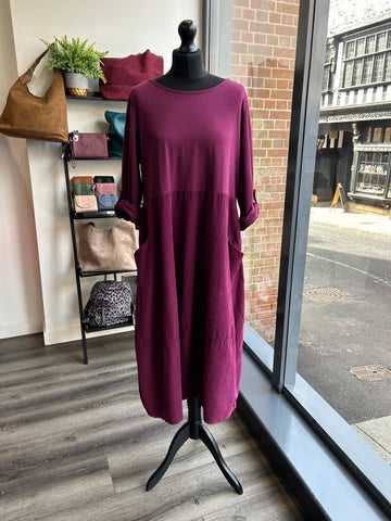 Needlecord Cocoon Dress - Berry