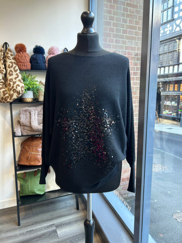 Sequin Star Batwing Jumper - Black
