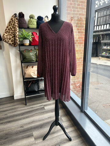 Pleated Polka Dot Dress - Berry