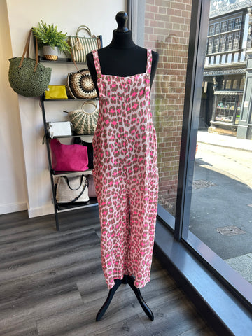 Textured Cheesecloth Dungarees - Pink/Mocha
