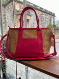 Rattan Tote Bag - Hot Pink