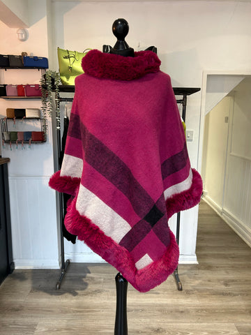 Faux Fur Poncho - Magenta