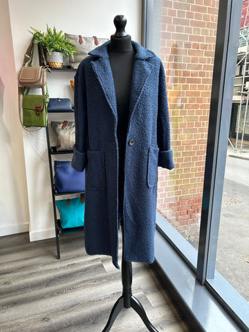 Boucle Button Coat - Navy