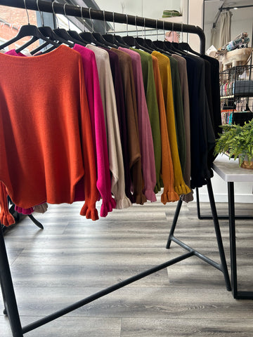 Batwing Frill Long Sleeve Knit Jumper