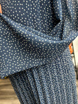 Pleated Polka Dot Dress - Navy