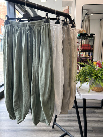 Linen Blend Balloon Leg Trousers