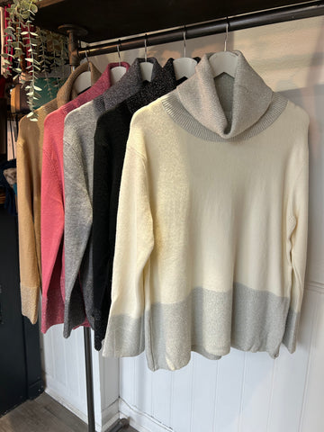 Metallic Thread Roll Neck Jumpers