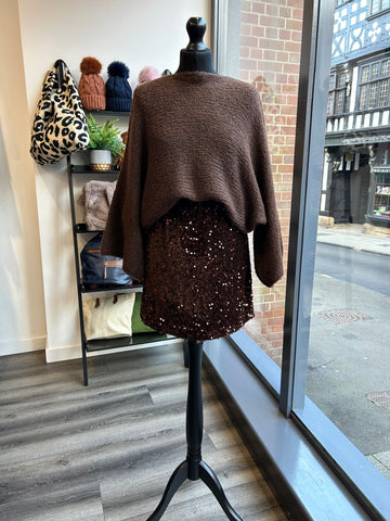 Velvet Sequin Skirt - Chocolate