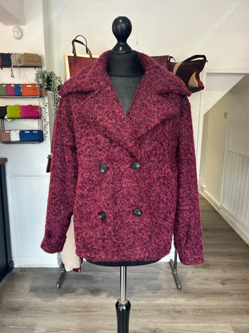 Double Breasted Boxy Coat - Berry