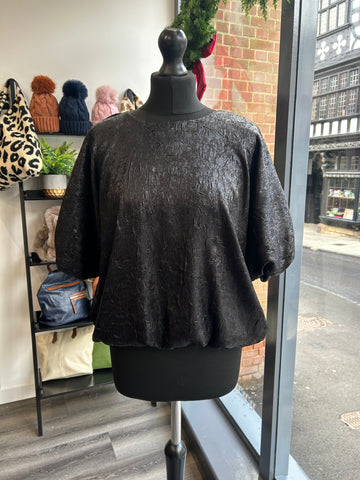 Puff Sleeve Metallic Top - Black