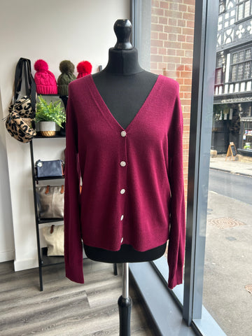 Thin Knit Cardigan - Wine