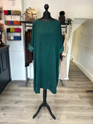 Needlecord Midi Smock Dress - Forest Green
