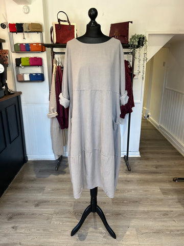 Needlecord Smock Dress - Dove Grey