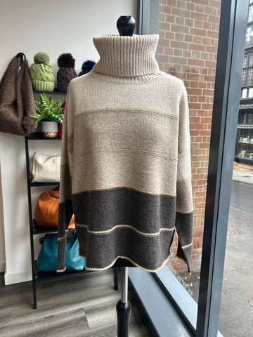 Boxy Roll Neck Jumper - Chocolate