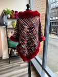 Faux Fur Poncho - Wine