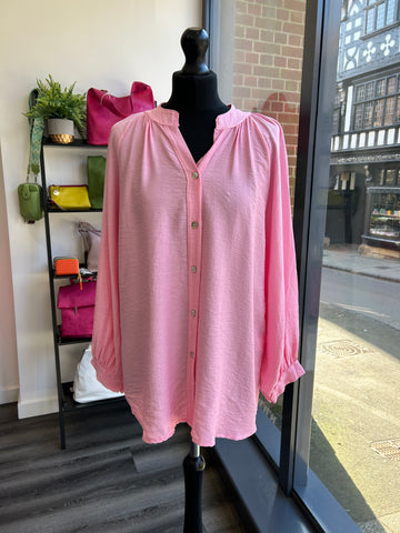 Grandad Collar Shirt - Candy Pink