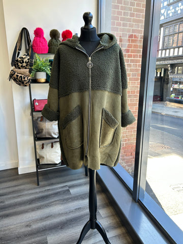 Sherpa Hooded Coat - Khaki