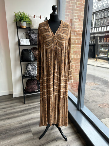 Aztec Maxi Smock Dress