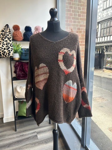 Oversize Dipped Back Heart Jumper - Chocolate