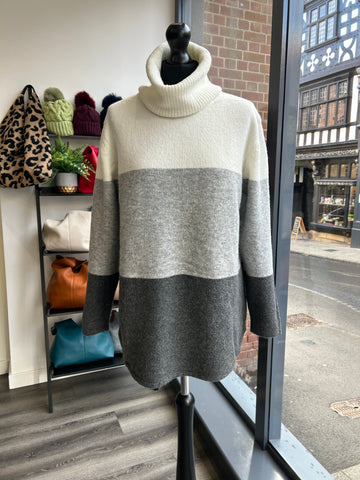 Colour Block Roll Neck - Grey/Charcoal