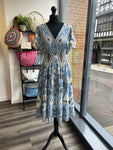 V Neck Midi Dress - Blue