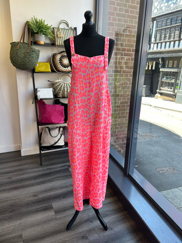 Textured Cheesecloth Dungarees - Neon Pink