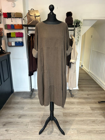 Needlecord Midi Smock Dress - Milk Chocolate
