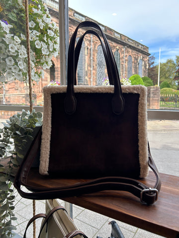 Faux Suede Shearling Bag - Chocolate