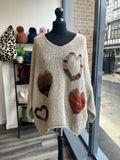 Oversize Dipped Back Heart Jumper - Oatmeal