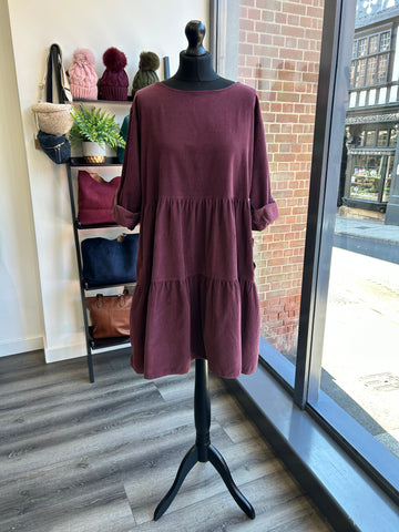Needlecord Smock Dress - Plum