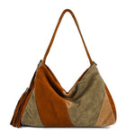 Faux Suede Shoulder Bag - Sage/Tan