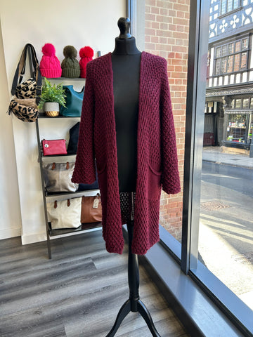 Waffle Knit Cardigan - Wine