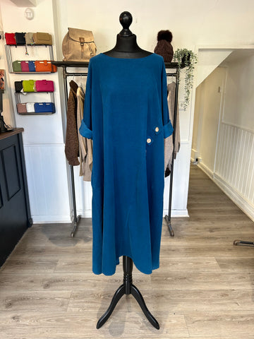 Needlecord Button Dress - Teal