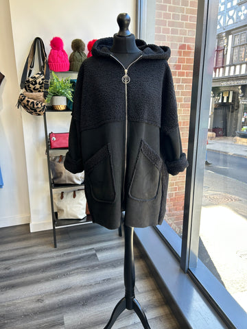 Sherpa Hooded Coat - Black