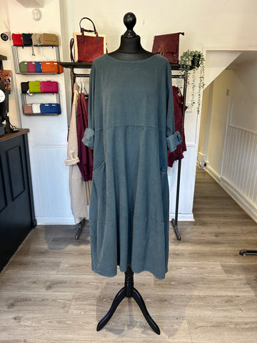 Needlecord Smock Dress - Charcoal
