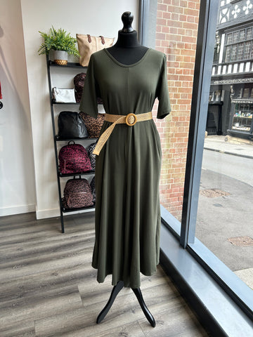 Wide Leg Jersey Jumpsuit - Khaki