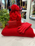 Red Blanket Scarf, Bobble Hat, Gloves & Purse