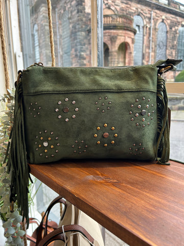 Crossbody Faux Suede Bag - Forest Green