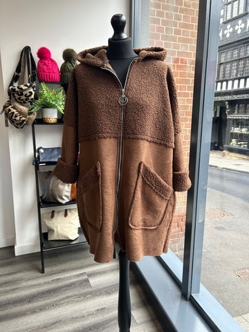 Sherpa Hooded Coat - Chocolate