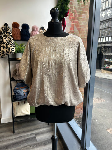 Puff Sleeve Metallic Top - Champagne