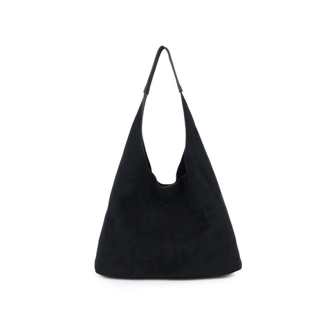 2in1 Faux Suede Shoulder Bag - Black