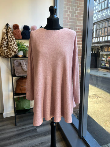 Longline Ribbed Knit Swing Jumper - Pink