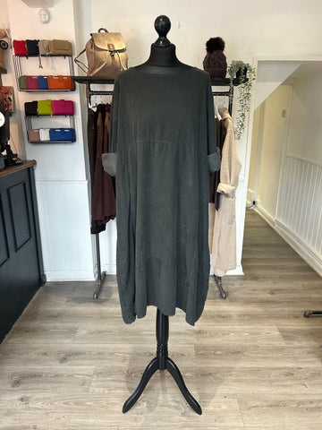 Needlecord Midi Smock Dress - Charcoal