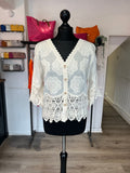 Short Embroidered Button Down Top