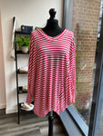 V Neck Dipped Side Stripped Jersey Top