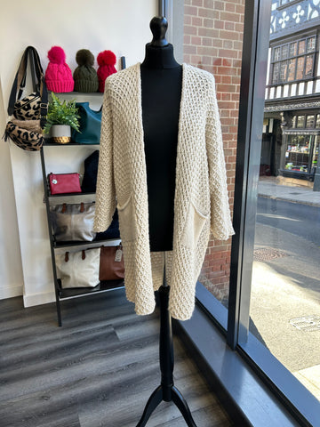 Waffle Knit Cardigan - Stone