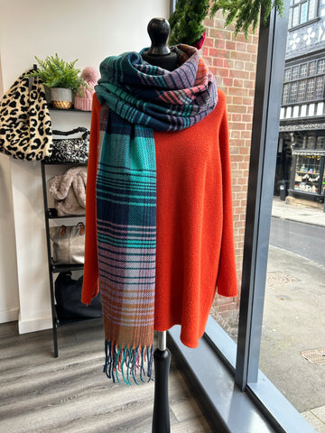 Checked Scarf - Teal/Orange